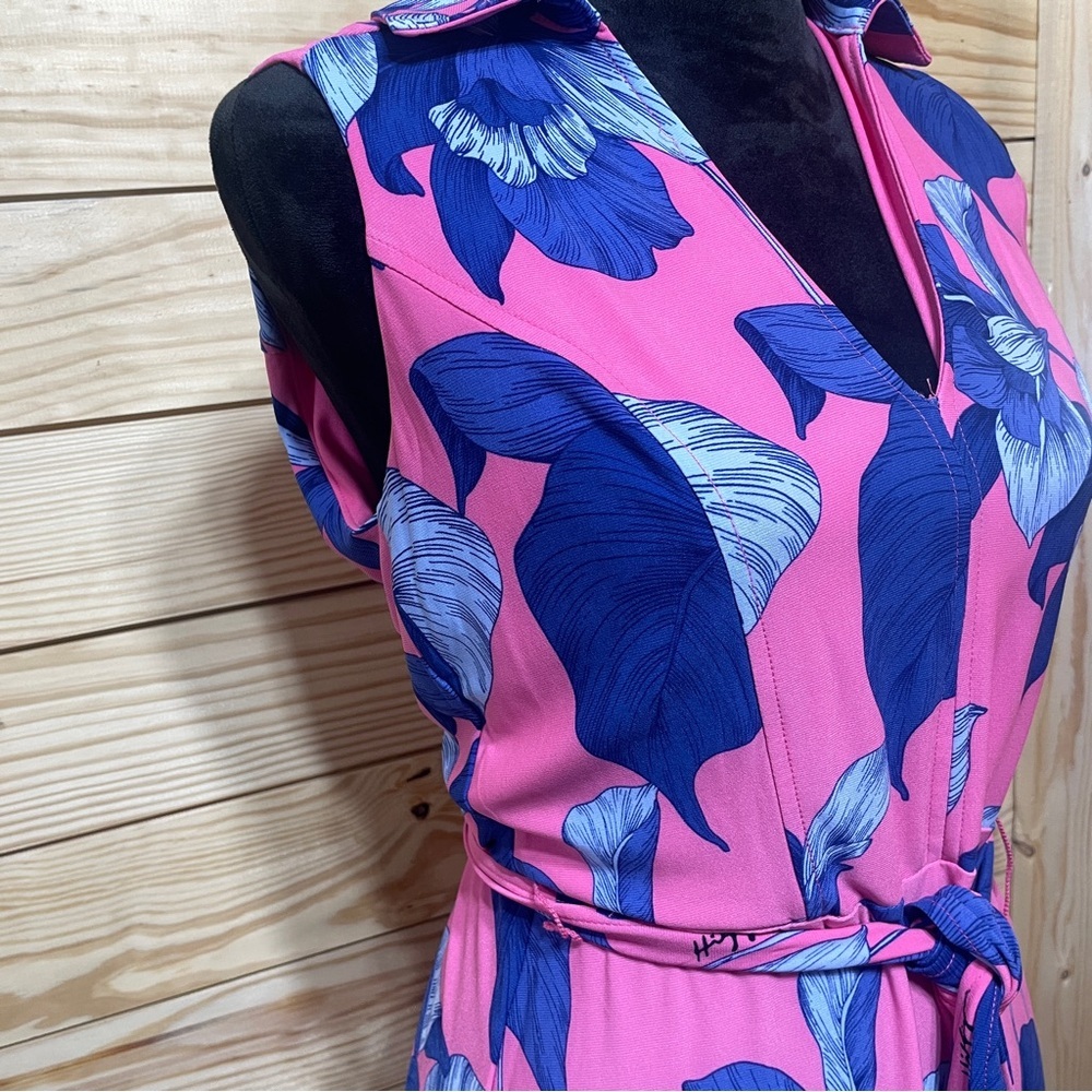 NWT Tommy Hilfiger Sleevless Dress Palm Tree Leaves Pink and Blue Midi Size 4 - Picture 4 of 14